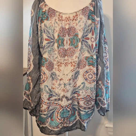 🤩Host Pick❤️Johnny Was 100% Silk Oversized Bohemian-Style Blouse Women's Sz XL - Picture 2 of 9